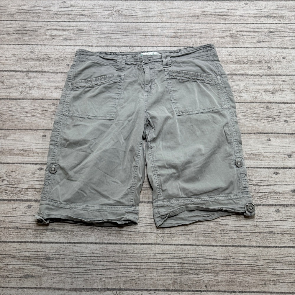 Y2K Aventura Cargo Shorts Women's 10 Gray Organic Cotton Stretch Utility Hiking